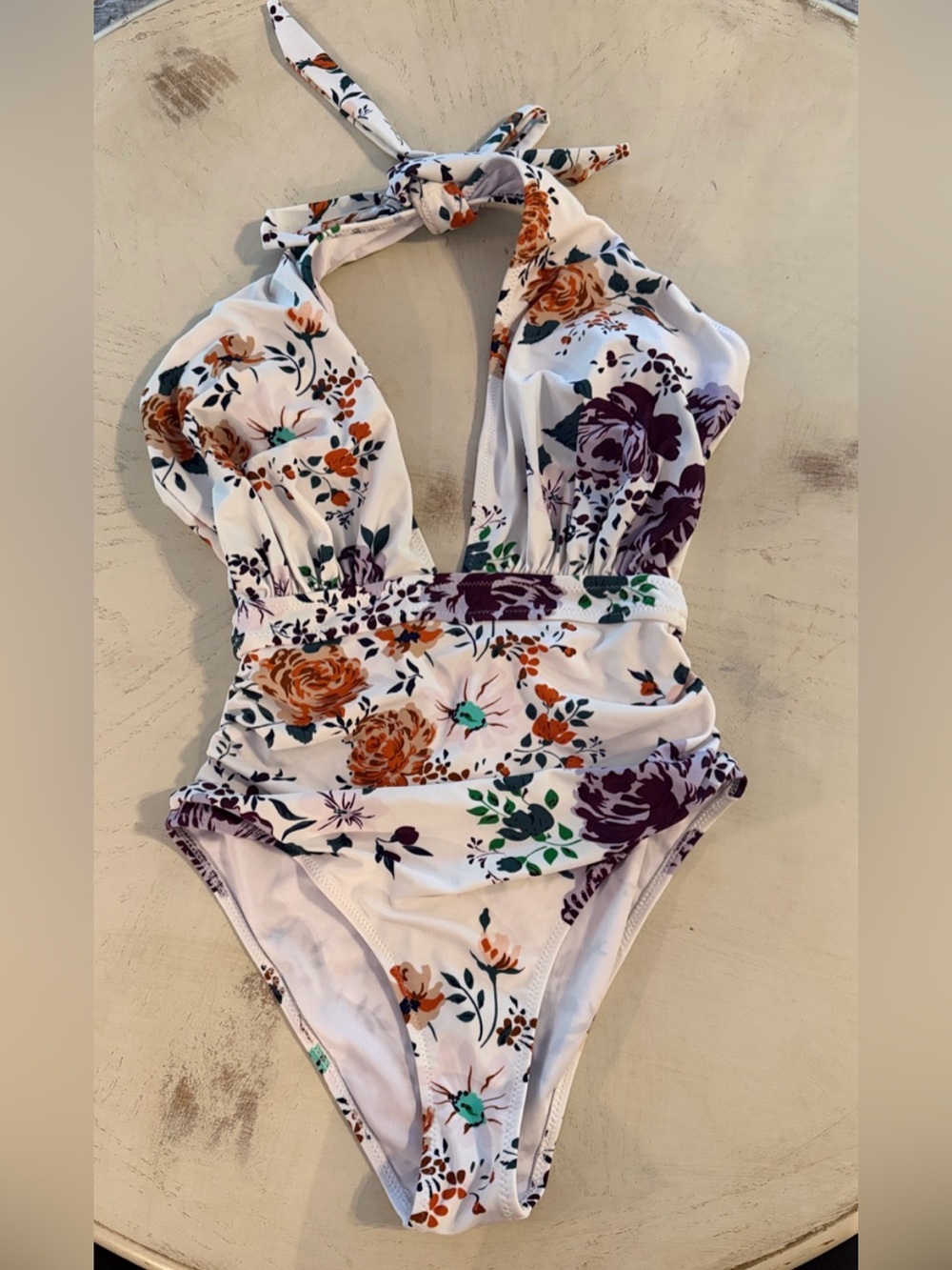 Cupshe One Piece Wrap Rose Floral White Swimsuit Sz Small